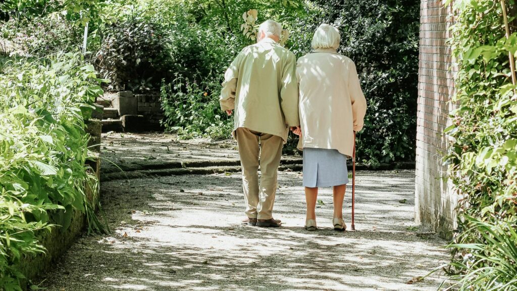 Older couple taking a walk
